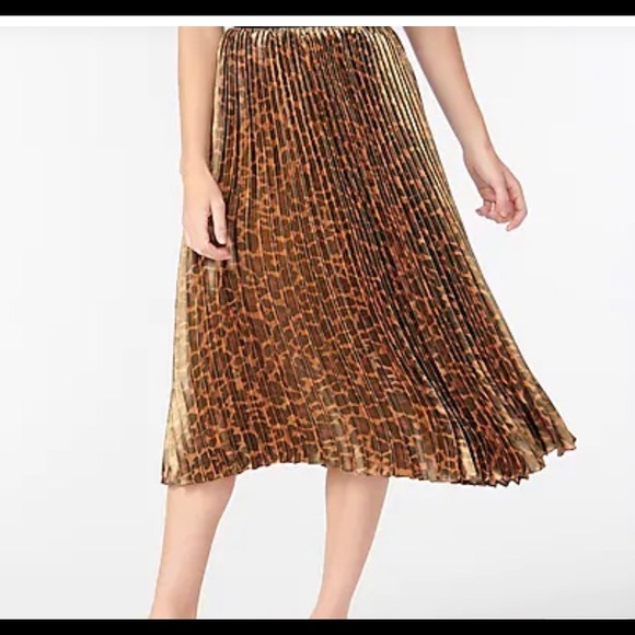 J. Crew Pleated Leopard Shimmer Midi Skirt NWT 8 - Picture 3 of 4